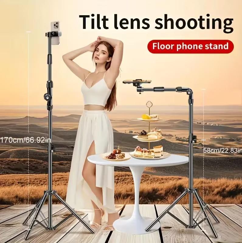 Adjustable Metal Floor Tripod For Mobile Phones With Telescopic Arm, Suitable For Outdoor And Indoor Mobile Phone Live Streaming And Photography. Mother's Day Gift, Photography Equipment.