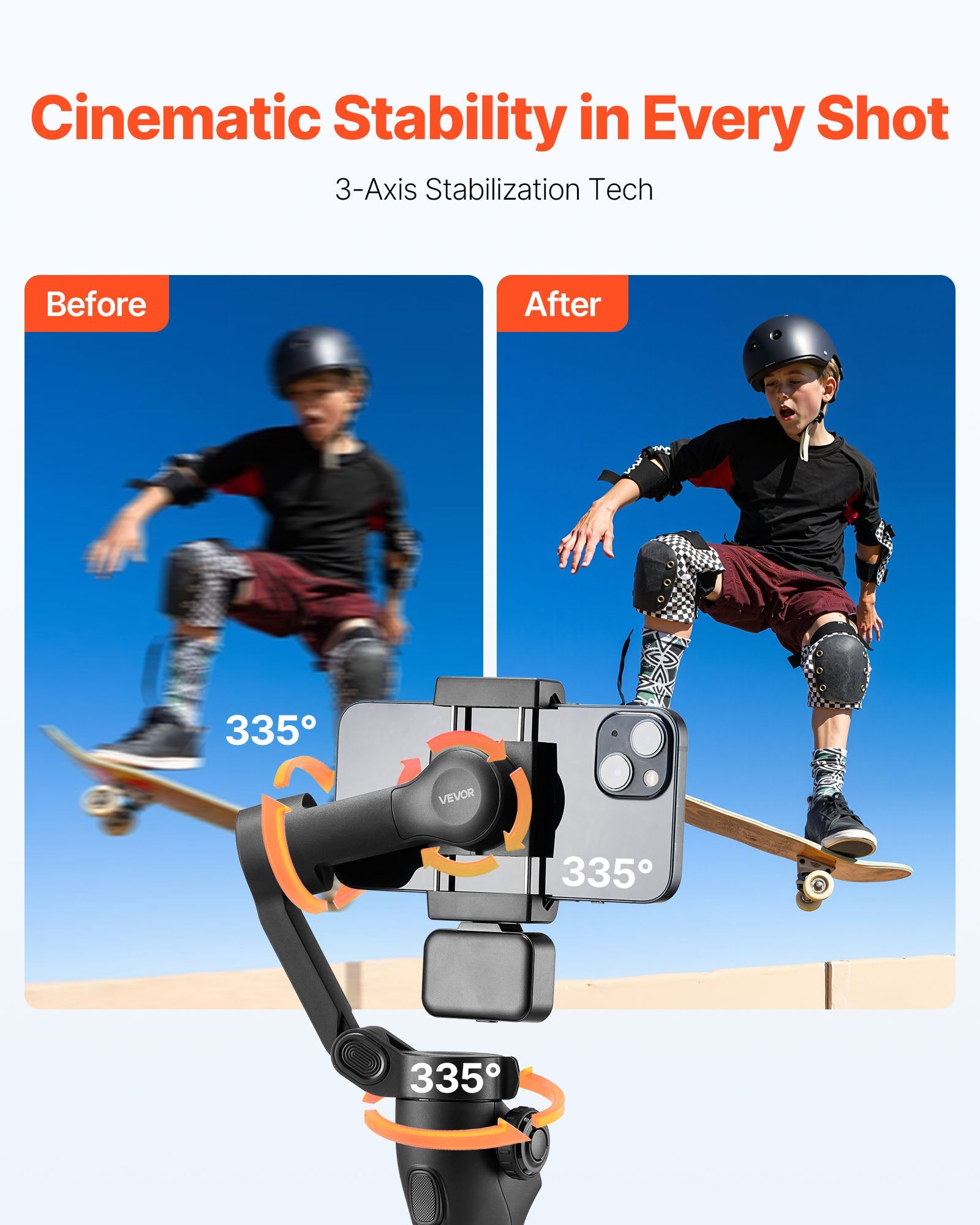 3-Axis Phone Gimbal Stabilizer For Smartphone Android IPhone With Fill Light