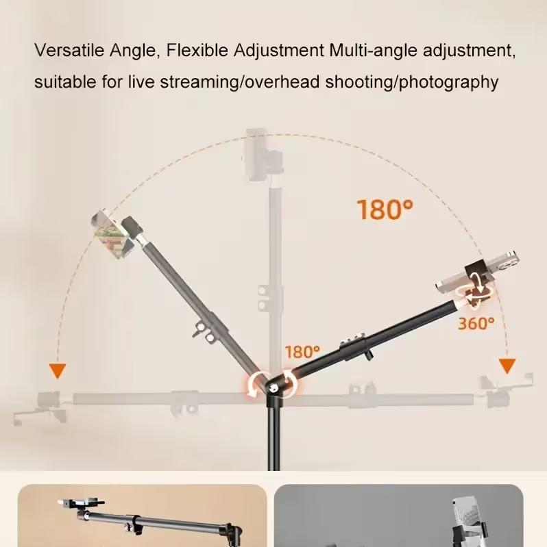 Adjustable Metal Floor Tripod For Mobile Phones With Telescopic Arm, Suitable For Outdoor And Indoor Mobile Phone Live Streaming And Photography. Mother's Day Gift, Photography Equipment.