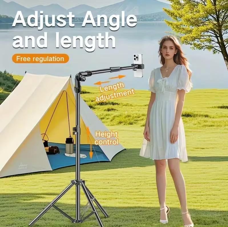 Adjustable Metal Floor Tripod For Mobile Phones With Telescopic Arm, Suitable For Outdoor And Indoor Mobile Phone Live Streaming And Photography. Mother's Day Gift, Photography Equipment.